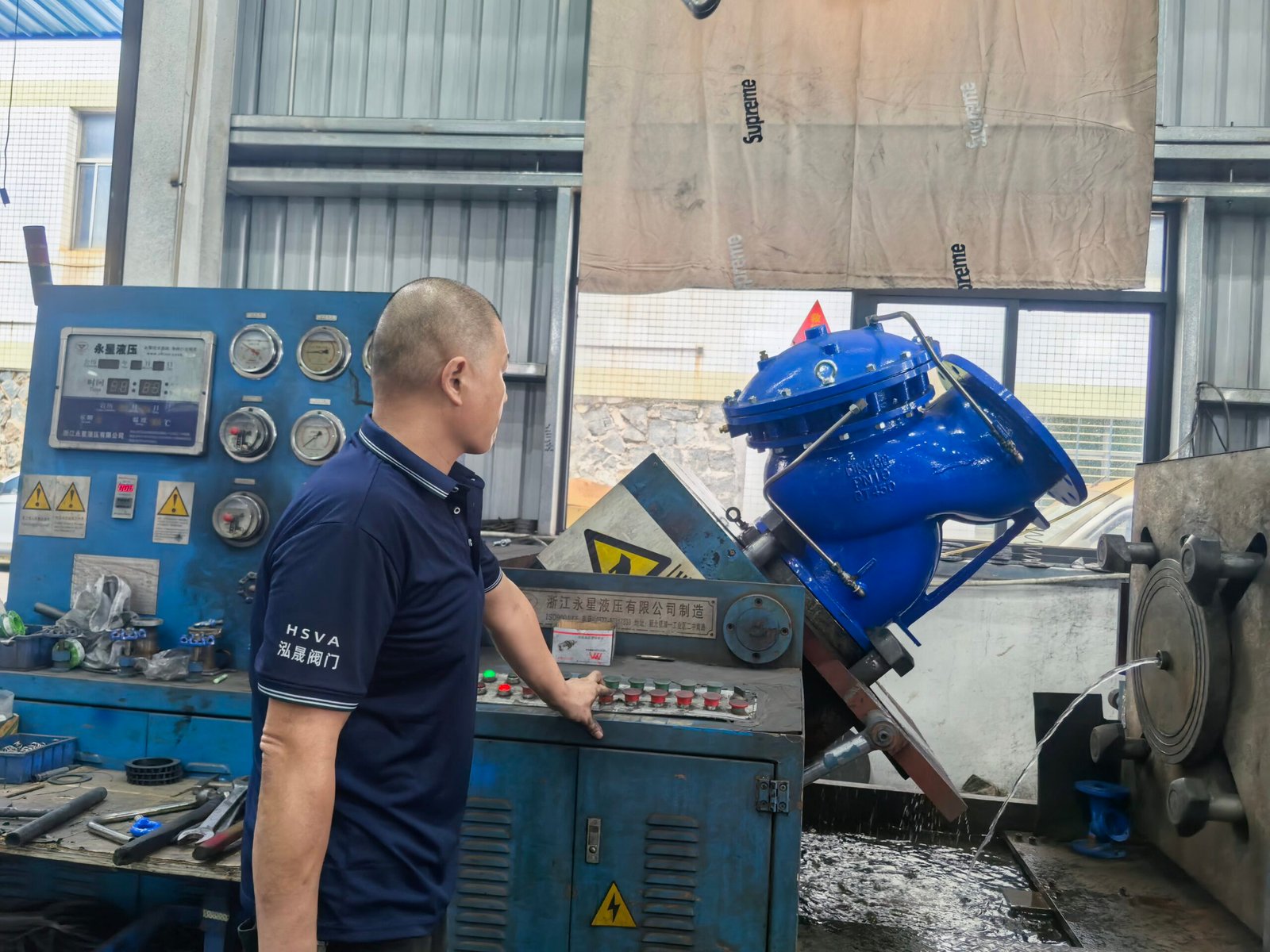 Industrial valve pressure testing at the manufacturing base